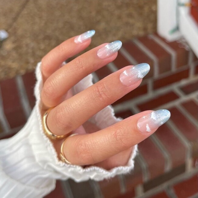 57 Trendy Almond Nails for Spring 2022 — Cloud Glitter Tip Nails