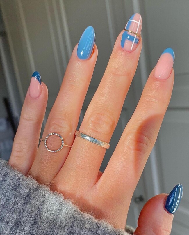 57 Trendy Almond Nails for Spring 2022 — Blue Plaid Nail Art