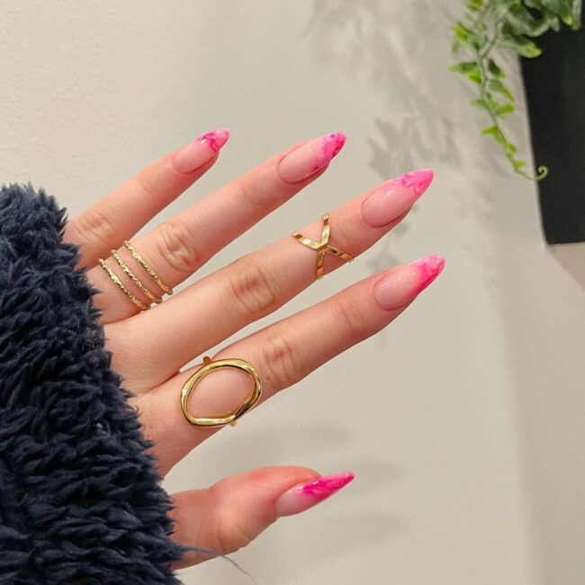 57 Trendy Almond Nails for Spring 2022 — Pink Marble French Tip Nails