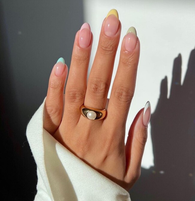 57 Trendy Almond Nails for Spring 2022 — Pastel French Tip Almond Nails