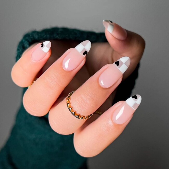 57 Trendy Almond Nails for Spring 2022 — White Check French Tip Nails