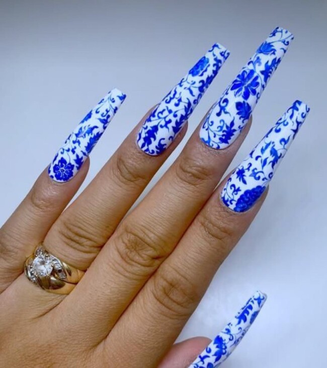 33 Porcelain Print Nails — Acrylic Blue and White Nails