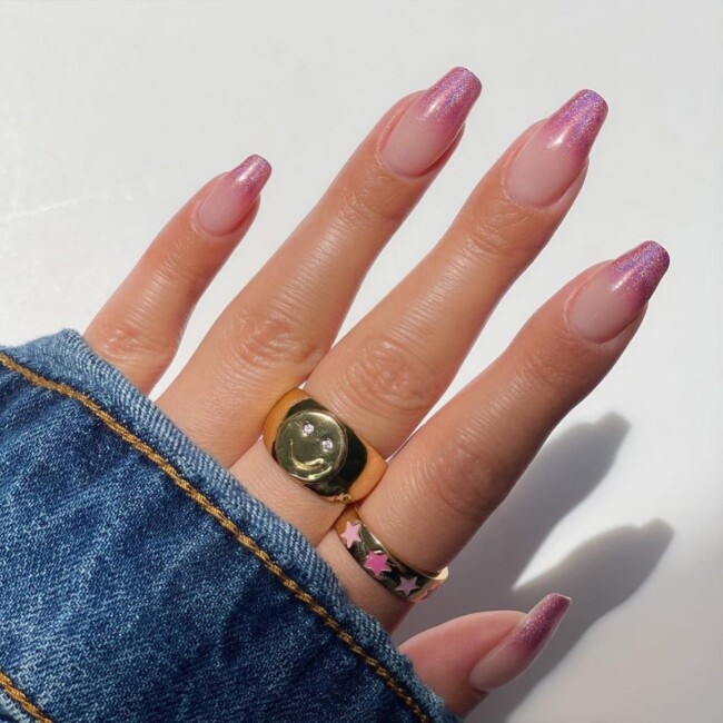 57 Trendy Almond Nails for Spring 2022 — Shimmery Pink French Tip Nails