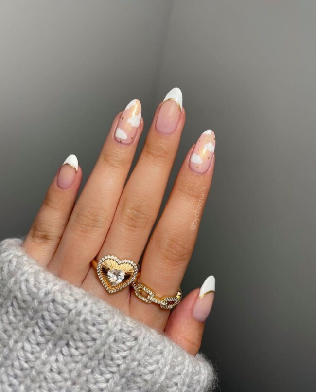 57 Trendy Almond Nails for Spring 2022 — White Cloud & White French Tip Nails