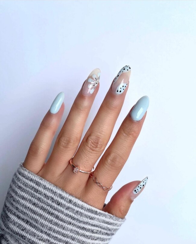 57 Trendy Almond Nails for Spring 2022 — Soft Blue Almond Nails