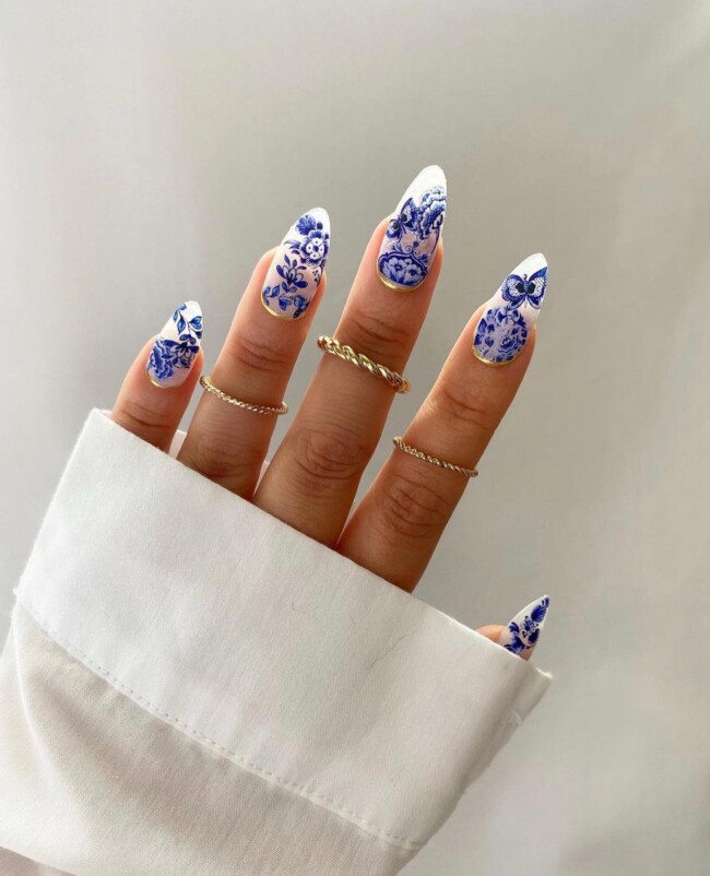 33 Porcelain Print Nails — Gold Cuff & China Porcelain Nails