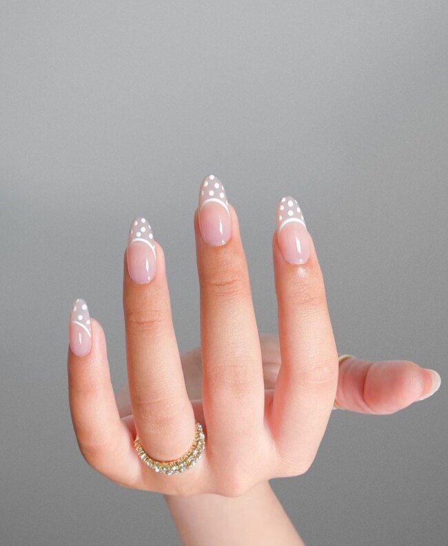 57 Trendy Almond Nails for Spring 2022 — White Dots & Clean Curves