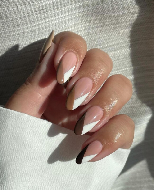 57 Trendy Almond Nails for Spring 2022 — Brown and White French Tip Nails