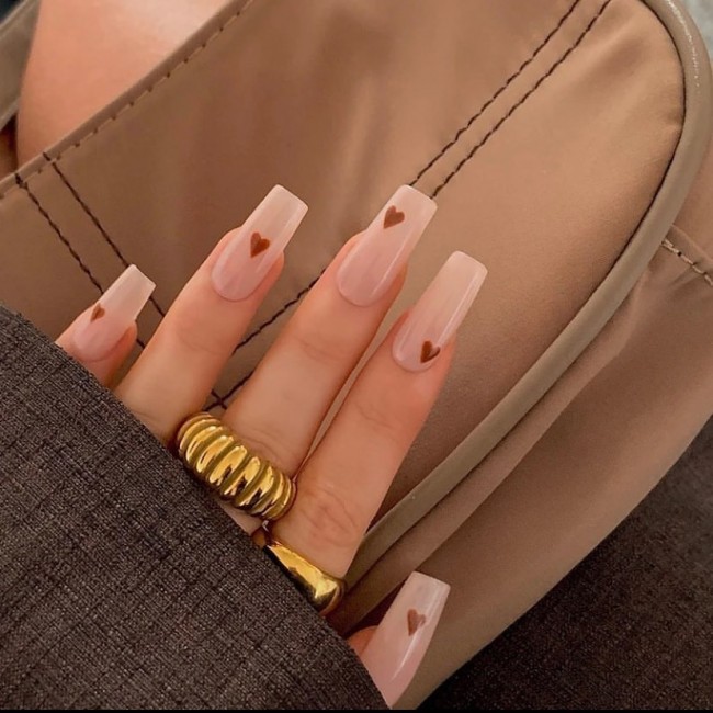 Valentine’s Day Nails That We Heart It — Brown Heart Nude Nails