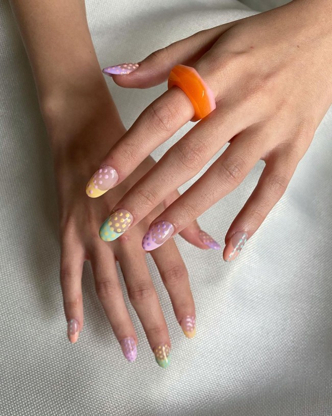 50 Cute & Flirty French Manicure Designs 2022 — Pastel Polka Dot French