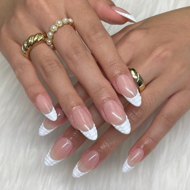 50 Cute & Flirty French Manicure Designs 2022 — White Snake Print French Tips