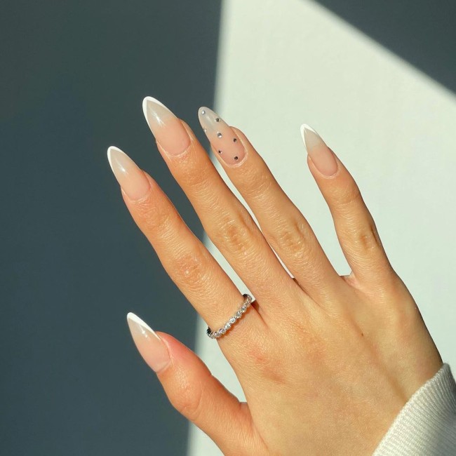 50 Cute & Flirty French Manicure Designs 2022 — White Thin Tips & Gems