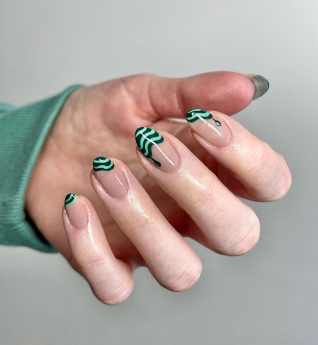 50 Cute & Flirty French Manicure Designs 2022 — Abstract Green Tips