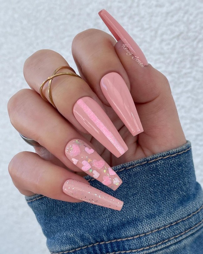 Valentine’s Day Nails That We Heart It — Pink Coffin Acrylic Nail Art