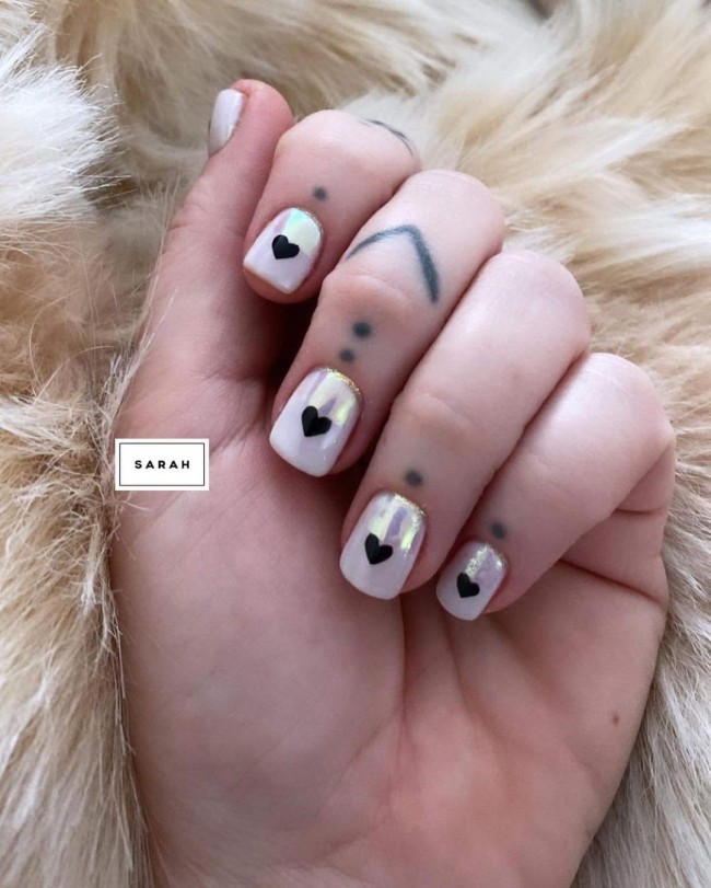 Valentine’s Day Nails That We Heart It — Black Heart White Chrome Nails