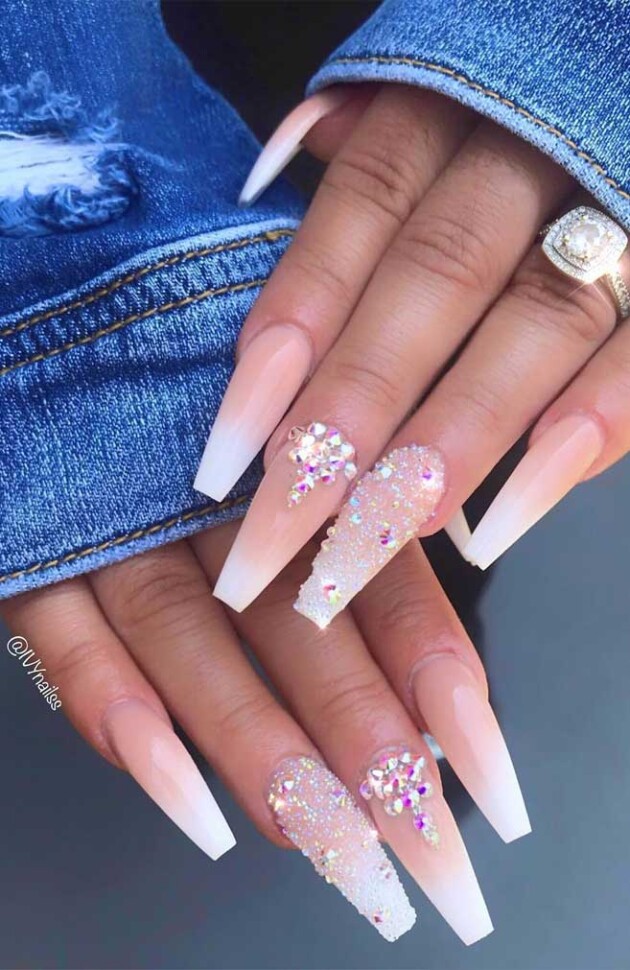 40 Best Wedding Nails For 2022 : Ombre and Textured Nails Coffin