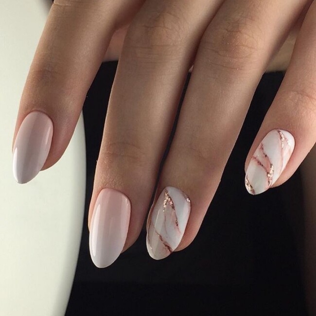 40 Best Wedding Nails For 2022 : Pink and Marble Nails