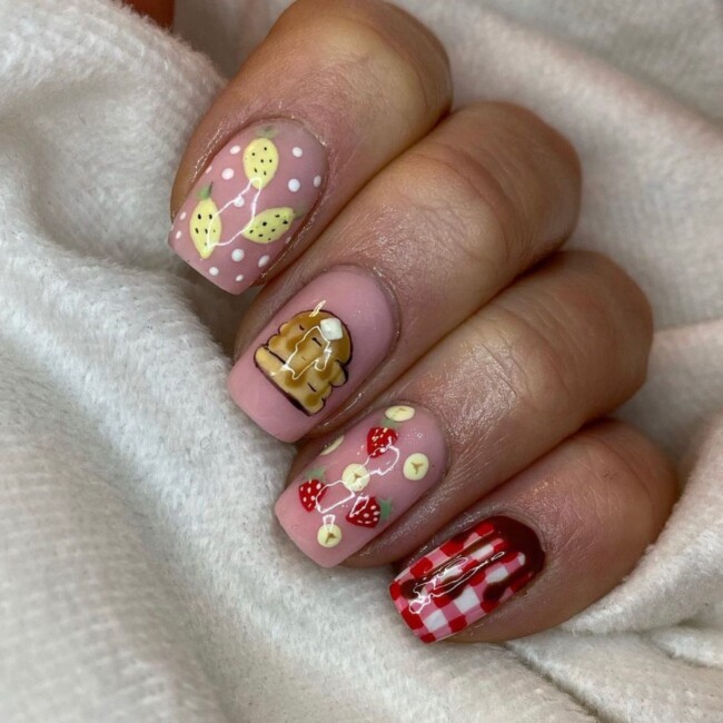 20 Cute Pancake Day Nails That Looks So Yummy — Mixed Fruits & Nutella Nails