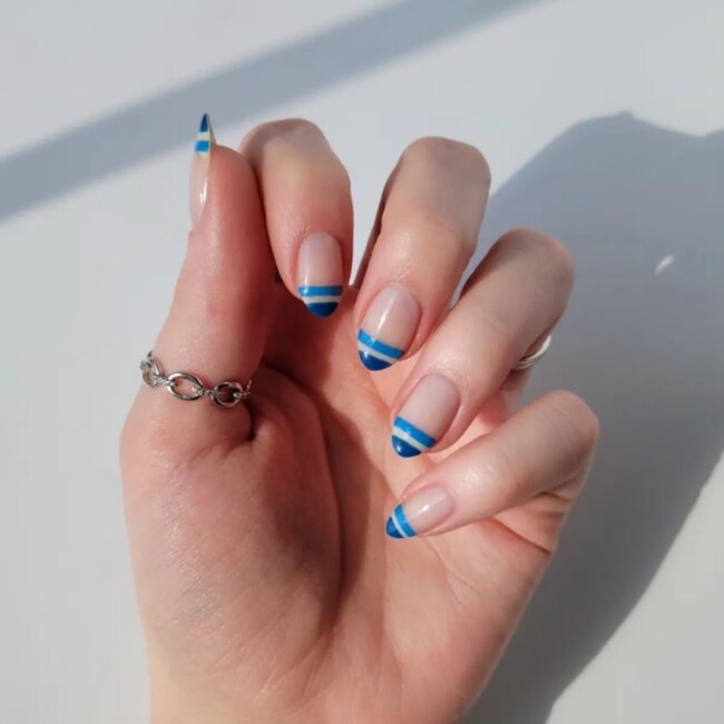 50 Cutest Short Nail Designs for Spring 2022 — Blue Double French Short Nails