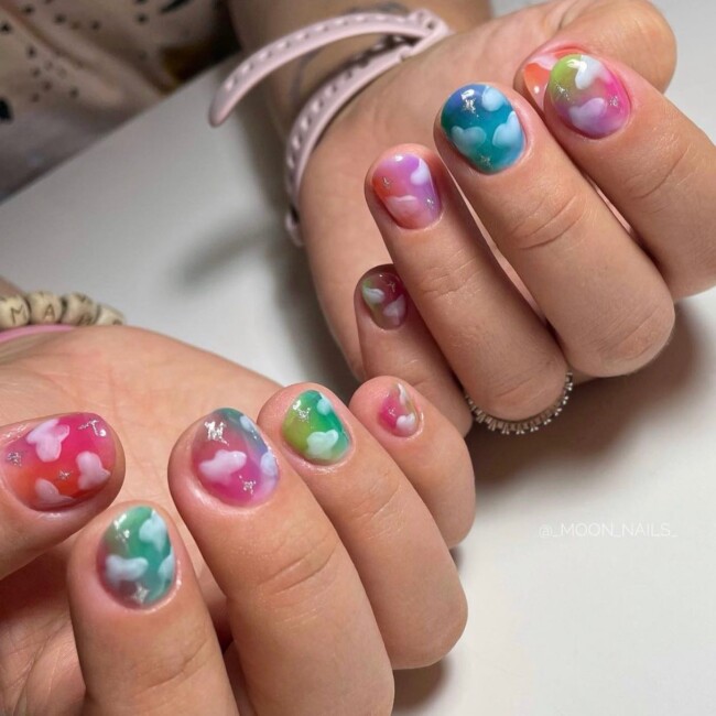 50 Cutest Short Nail Designs for Spring 2022 — Unicorn Color Cloud Short Nails