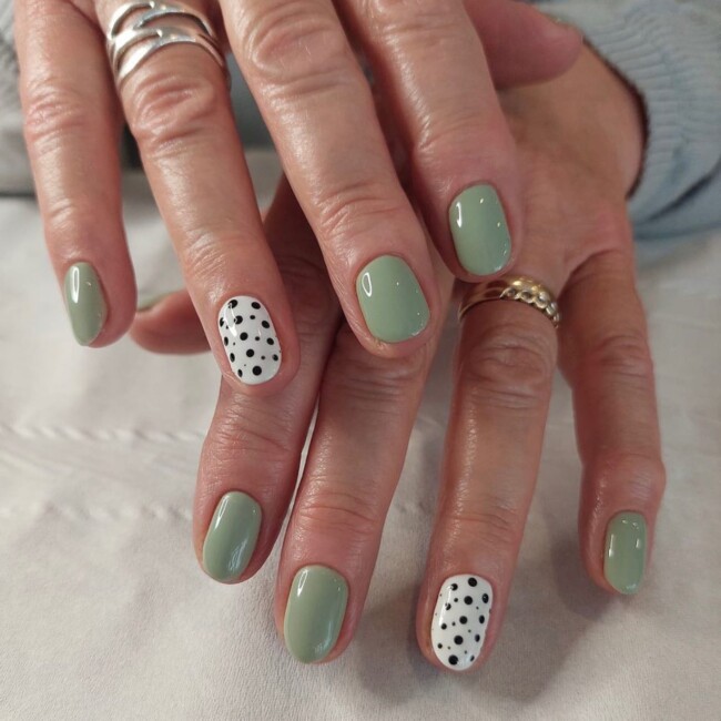 50 Most Stylish Sage Green Nail Designs — Polka Dots & Sage Nails