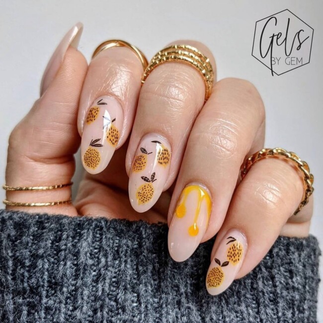 20 Cute Pancake Day Nails That Looks So Yummy — Lemon & Syrup Dripped Nail Art