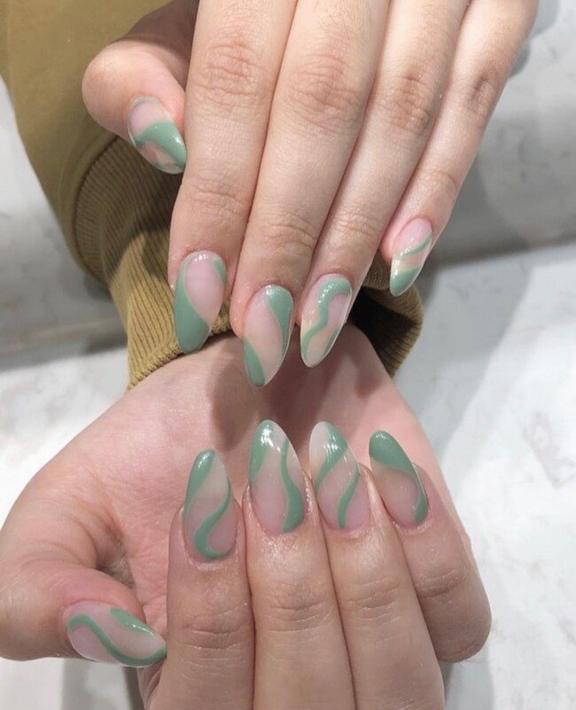 50 Most Stylish Sage Green Nail Designs — Negative Space Sage Nail Art