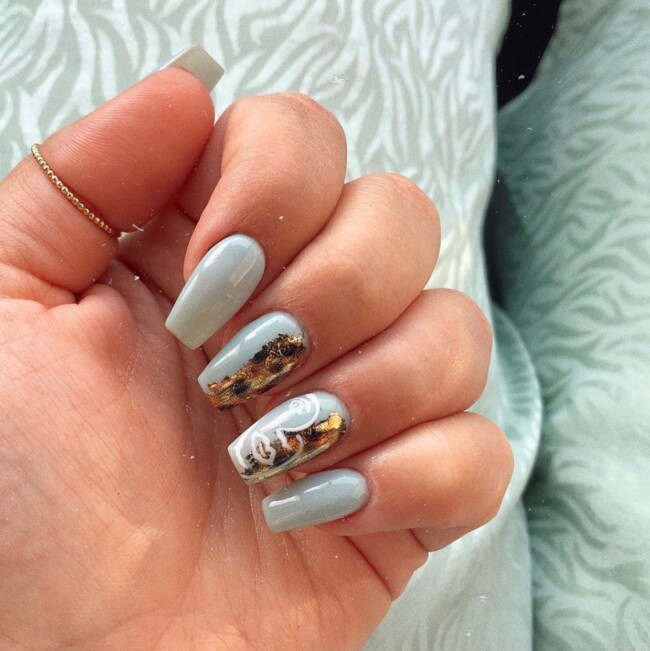 50 Most Stylish Sage Green Nail Designs — Abstract Face Sage Nails