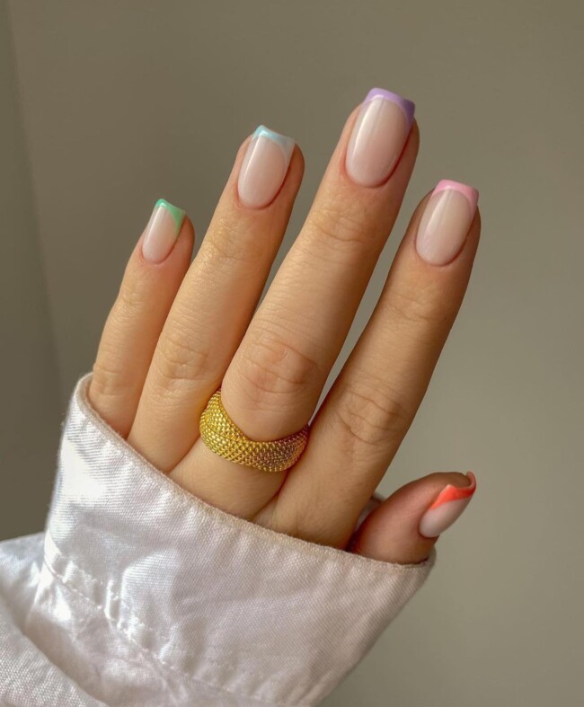 50 Cutest Short Nail Designs for Spring 2022 — Different Pastel Color Short Nails on Each Nail