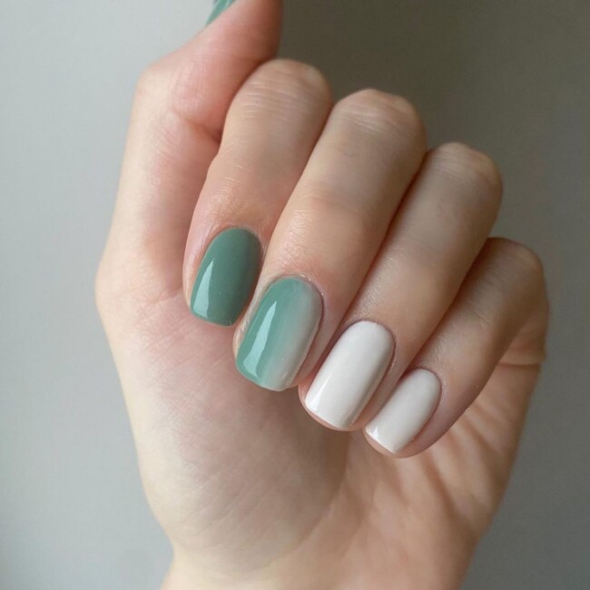 50 Most Stylish Sage Green Nail Designs — Ombre Sage & White Nails