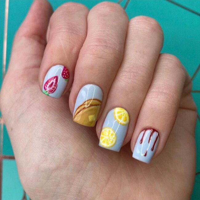 20 Cute Pancake Day Nails That Looks So Yummy — Pancake Day Blue Nail Art