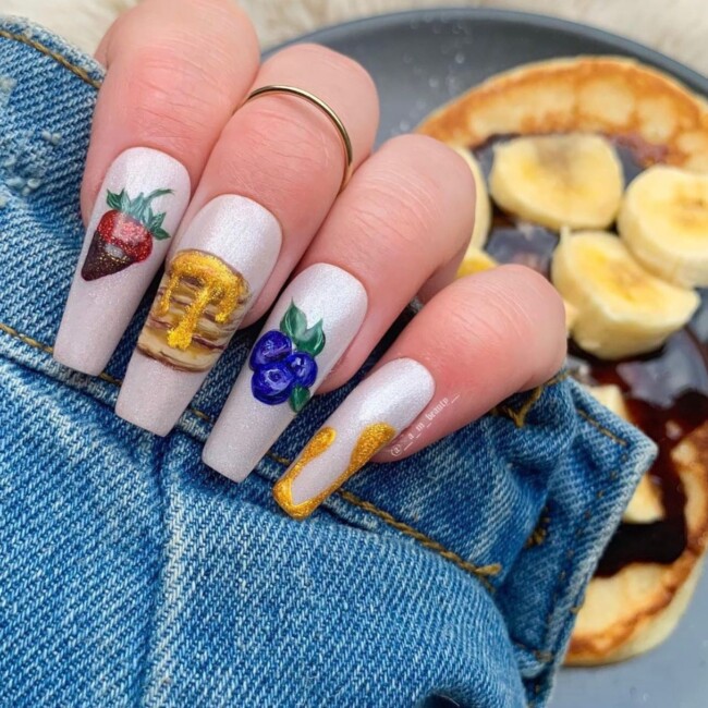 20 Cute Pancake Day Nails That Looks So Yummy — Acrylic Pancake Day Nail Art