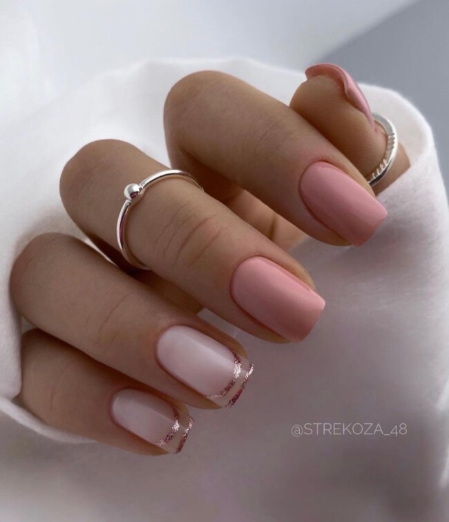 50 Cutest Short Nail Designs for Spring 2022 — Rose Gold Double French & Pink Nails