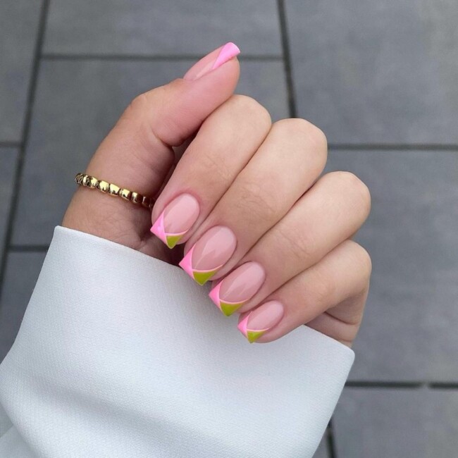 77 Summer French Nails That’ll Match Your Wardrobe — Chartreuse & Pink French Tips