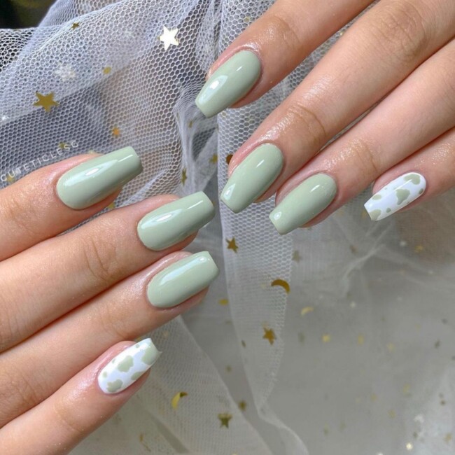 50 Most Stylish Sage Green Nail Designs — Sage Cow & Sage Coffin-Shaped Nails