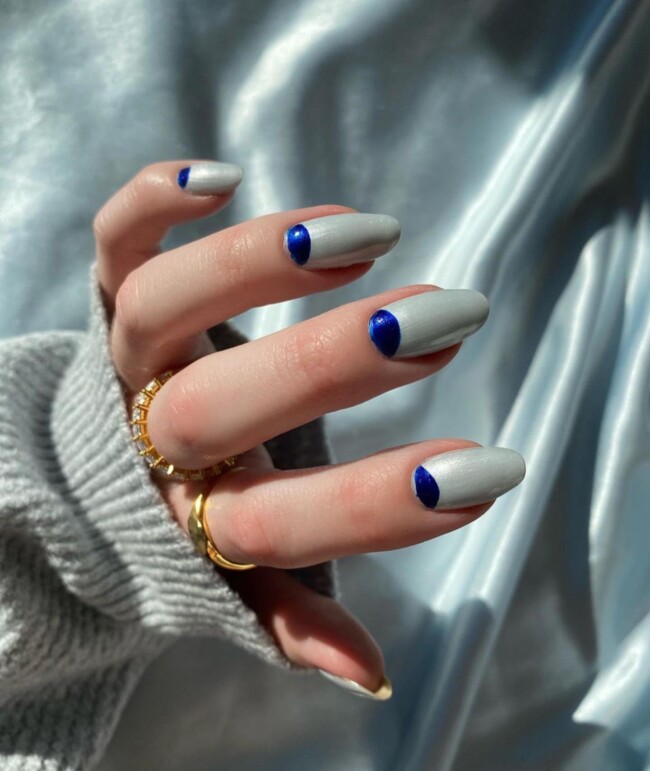 30 Hot Spring Nail Colors in 2022 — Mint & Royal Blue Nails with Chrome Effect