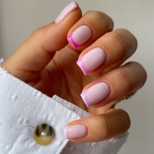 30 Hot Spring Nail Colors in 2022 — Gradient Pink French Tip Short Nails