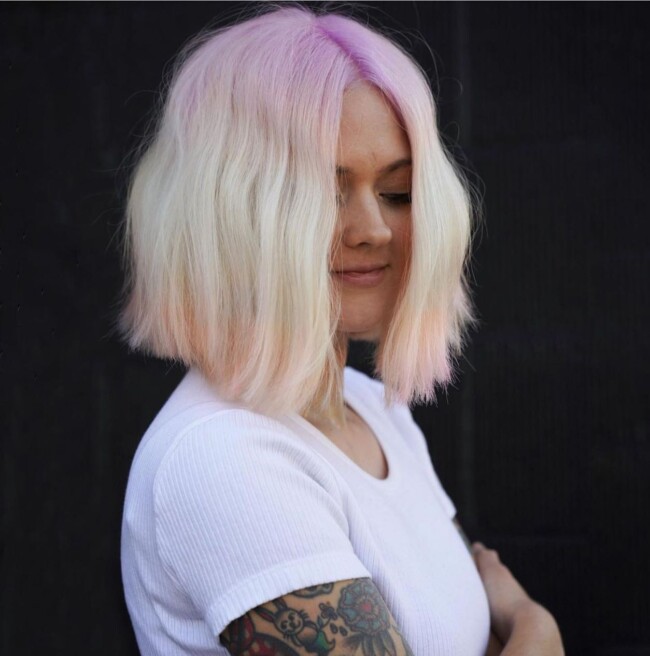 50 Cute Bob Haircuts For Every Hair Type — Lilac, Platinum Blonde and Peach Hair Color