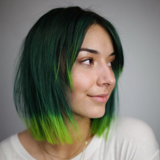 50 Cute Bob Haircuts For Every Hair Type — Green Hair with Bright Green Tip Bob