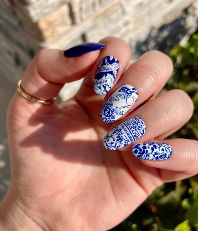 70+ Nail Art Designs Will Make You Want To Try ASAP — Blue and White Porcelain Nails