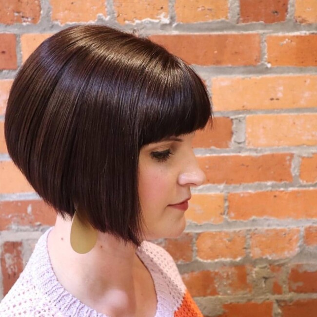 50 Cutest Bob with Bangs Ideas — Dark Hair Layered A-Line Bob