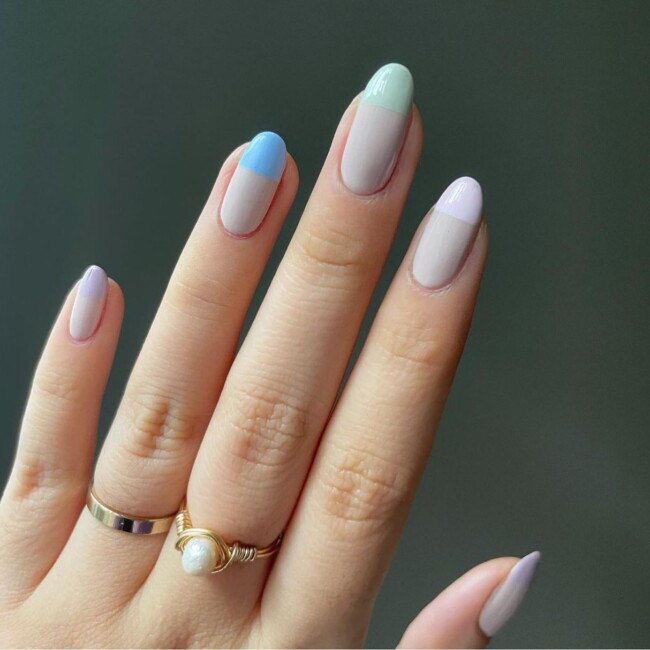 30 Hot Spring Nail Colors in 2022 — Pastel Color Block French Tip Nails