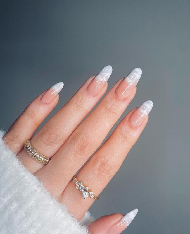 70+ Nail Art Designs Will Make You Want To Try ASAP — White Fluffy Cloud French Tip Nails