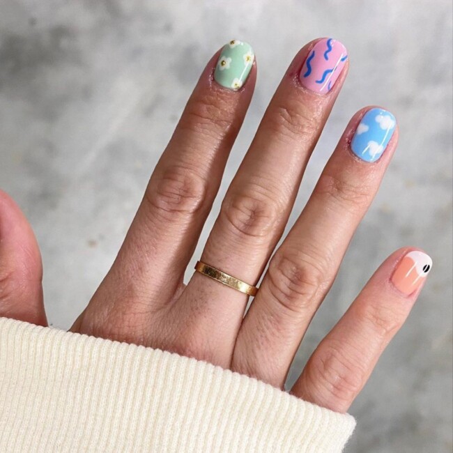 70+ Nail Art Designs Will Make You Want To Try ASAP — Mixed Spring Short Nail Art