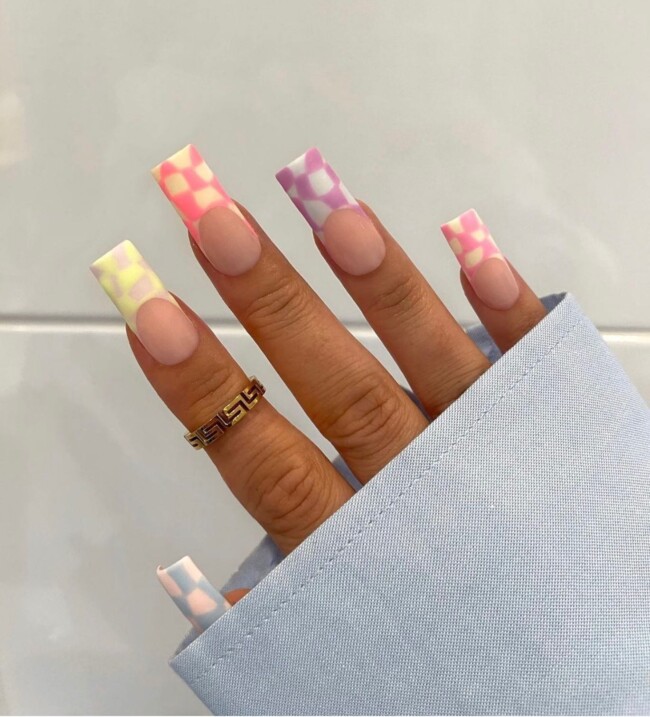 70+ Nail Art Designs Will Make You Want To Try ASAP — Different Pastel Check French Tip Nails