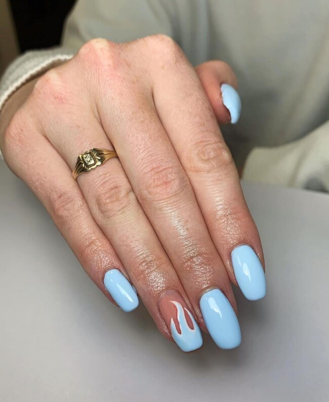 30 Hot Spring Nail Colors in 2022 — Baby Blue Hot Flame Nail Art