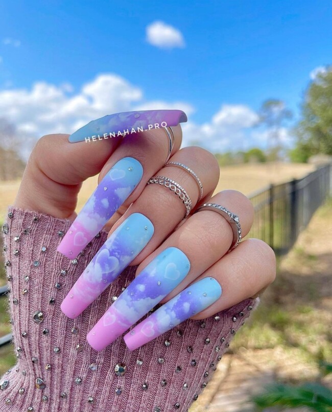 70+ Nail Art Designs Will Make You Want To Try ASAP — Blue, Pink and Purple Cloud Nail Art