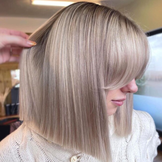 50 Cutest Bob with Bangs Ideas — Blunt Bob Pearl Blonde Hair