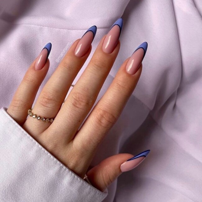 70+ Nail Art Designs Will Make You Want To Try ASAP — Blue French Tip Almond Nails