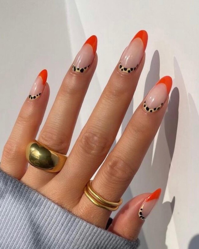 orange french tip nails, nail art designs 2022, summer nails 2022, spring nails 2022, nail design ideas, nail designs 2022, nail art acrylic, mix and match nail design, french nails, french twist manicure